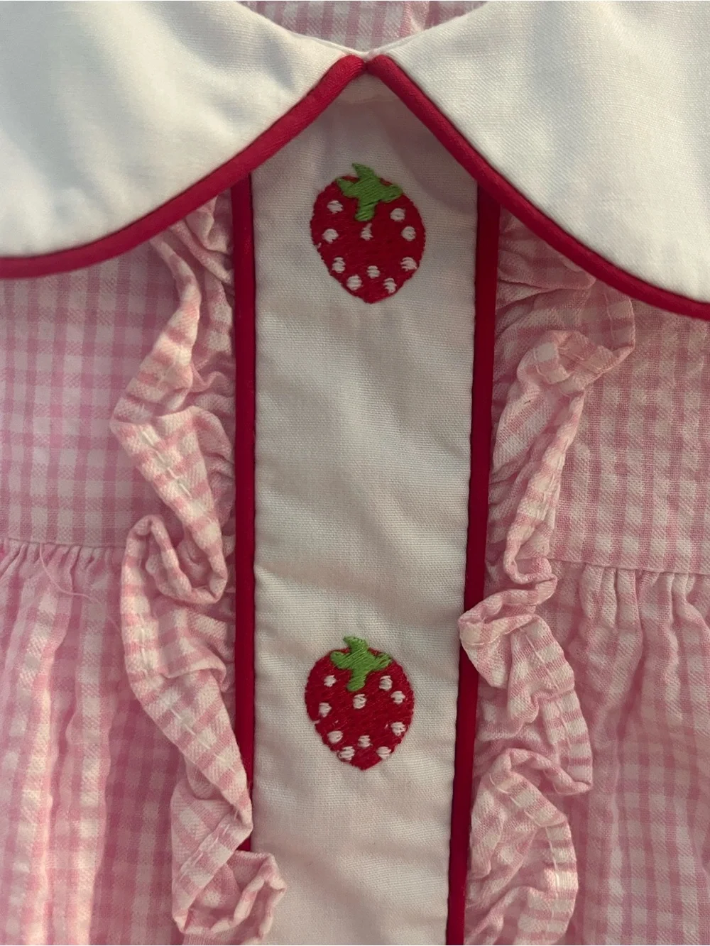 Little English Pink Gingham Kids Dress With Strawberry Detail